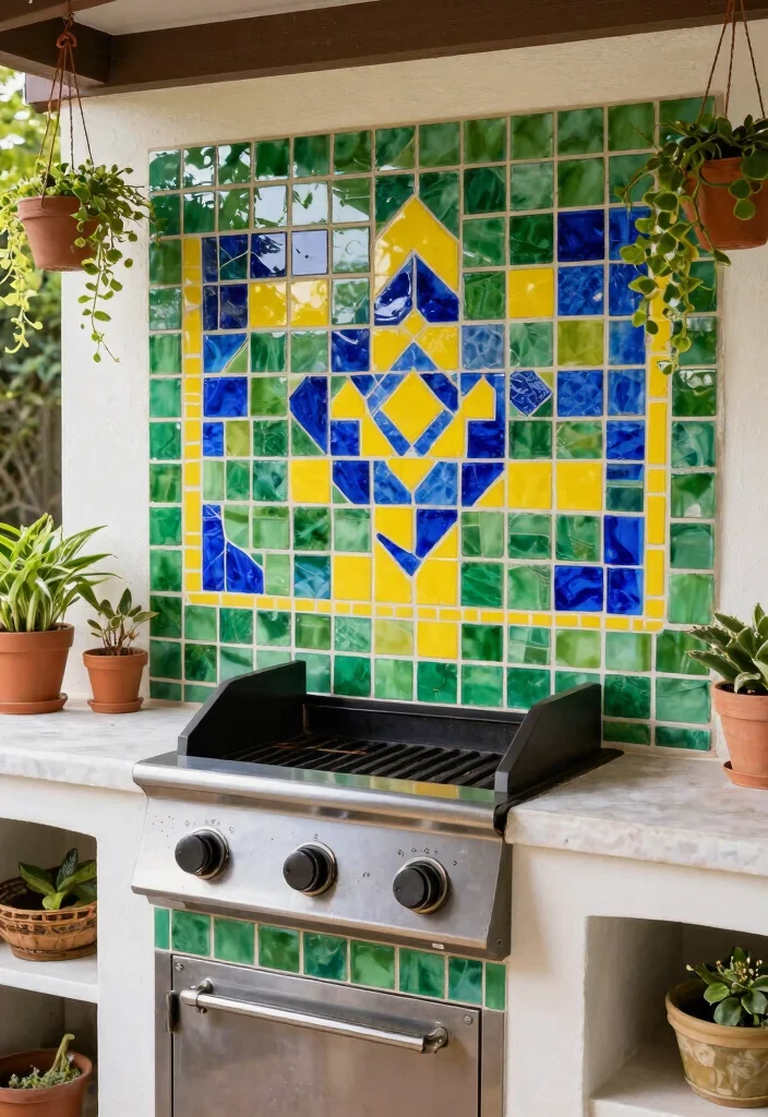 12 Outdoor Kitchen Backsplash Ideas for Stylish Durability 3. Mosaic Magic 0