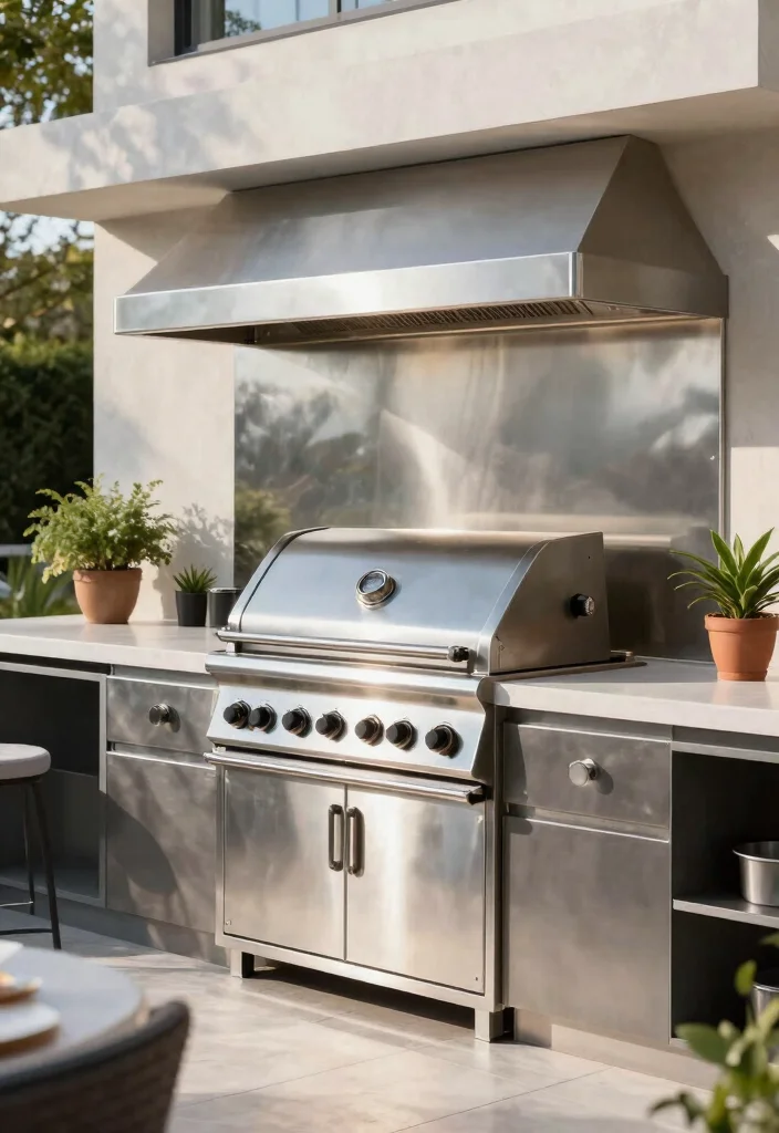 12 Outdoor Kitchen Backsplash Ideas for Stylish Durability 5. Stainless Steel Sleekness 0