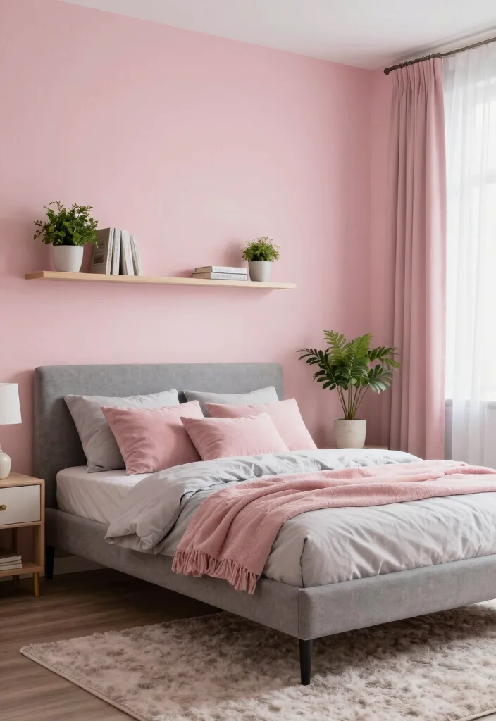 12 Pink and Grey Bedroom Ideas with Balanced Contrast 1 12 Pink and Grey Bedroom Ideas with Balanced Contrast 1. Soft Pink Accent Wall 0