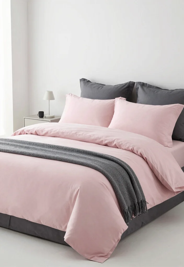 12 Pink and Grey Bedroom Ideas with Balanced Contrast 2 12 Pink and Grey Bedroom Ideas with Balanced Contrast 2. Minimalist Pink and Grey Bedding 0