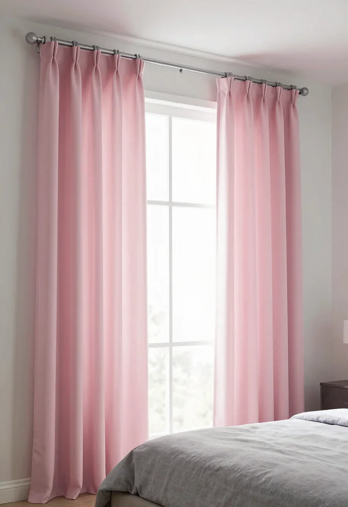 12 Pink and Grey Bedroom Ideas with Balanced Contrast 37 12 Pink and Grey Bedroom Ideas with Balanced Contrast 7. Pink Curtains with Grey Accents 0