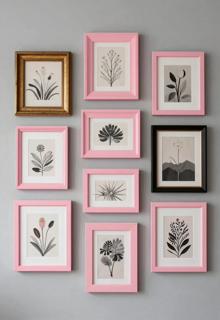 12 Pink and Grey Bedroom Ideas with Balanced Contrast 49 12 Pink and Grey Bedroom Ideas with Balanced Contrast 9. Pink Artwork Frames 0