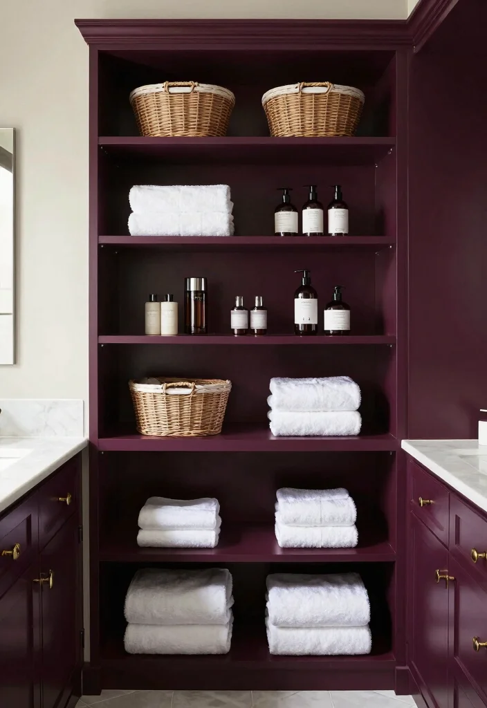12 Plum Bathroom Ideas for a Rich Elegant Color Palette 51 12 Plum Bathroom Ideas for a Rich Elegant Color Palette 11. Stylish Storage Solutions 0