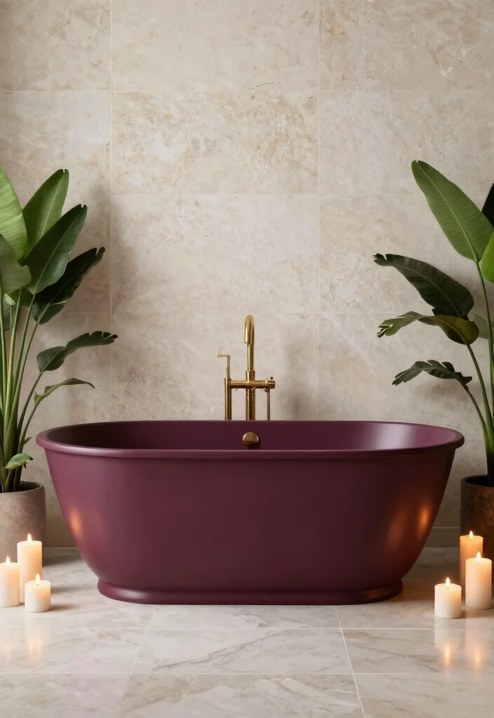 12 Plum Bathroom Ideas for a Rich Elegant Color Palette 23 12 Plum Bathroom Ideas for a Rich Elegant Color Palette 3. Statement Bathtubs in Plum 0