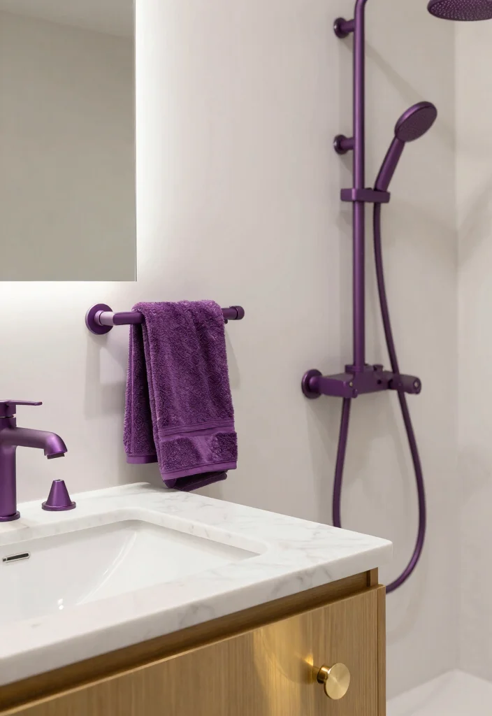 12 Plum Bathroom Ideas for a Rich Elegant Color Palette 27 12 Plum Bathroom Ideas for a Rich Elegant Color Palette 7. Plum Fixtures and Hardware 0