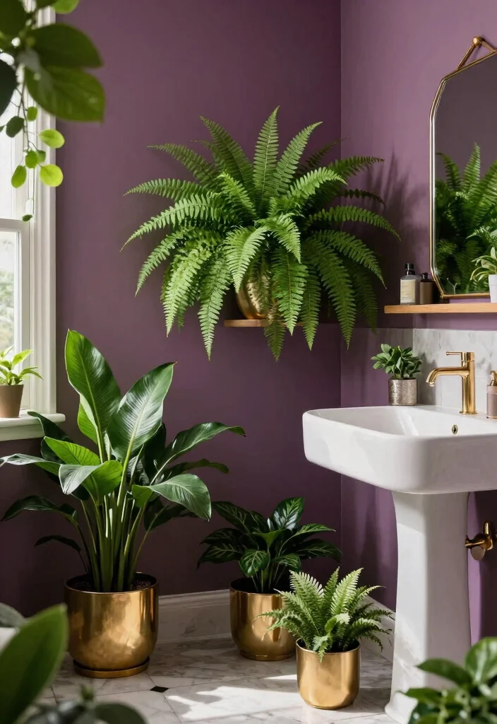 12 Plum Bathroom Ideas for a Rich Elegant Color Palette 38 12 Plum Bathroom Ideas for a Rich Elegant Color Palette 8. Plum Plants and Greenery 0