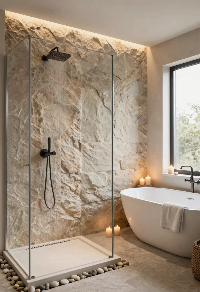 12 Rainshower Bathroom Ideas for a Spa Inspired Experience 12 12 Rainshower Bathroom Ideas for a Spa Inspired Experience 2. Natural Stone Oasis 0
