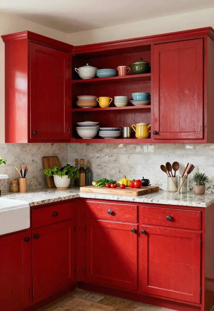 12 Red Kitchen Decor Ideas for Bold Personality 1. Rustic Red Cabinets 0
