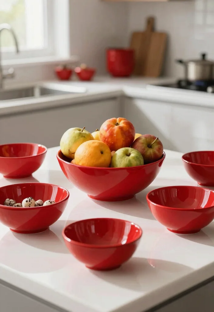 12 Red Kitchen Decor Ideas for Bold Personality 10. Red Decorative Bowls 0