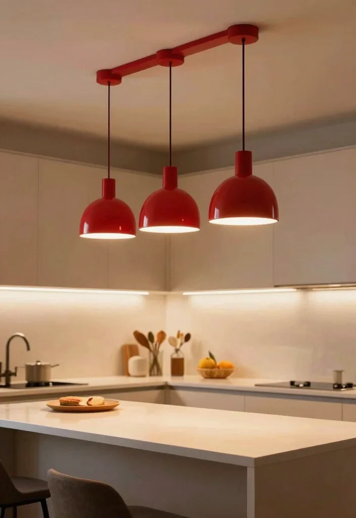 12 Red Kitchen Decor Ideas for Bold Personality 11. Red Lighting Fixtures 0