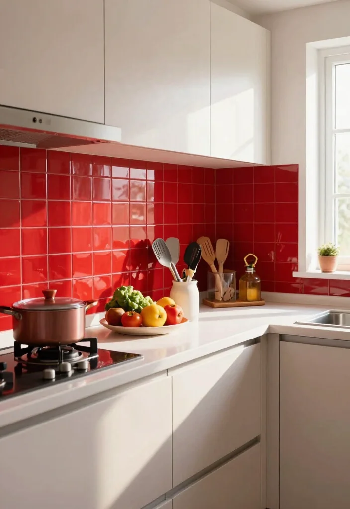 12 Red Kitchen Decor Ideas for Bold Personality 3. Bold Red Backsplash 0