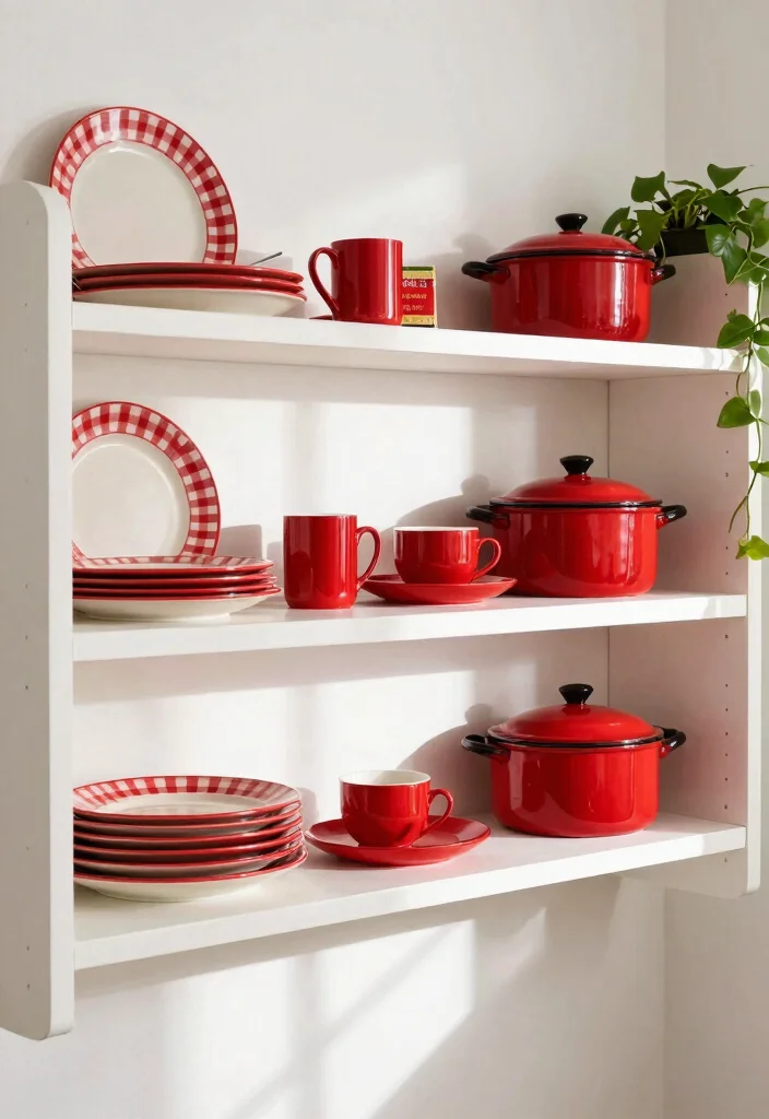12 Red Kitchen Decor Ideas for Bold Personality 4. Red Vintage Tableware 0