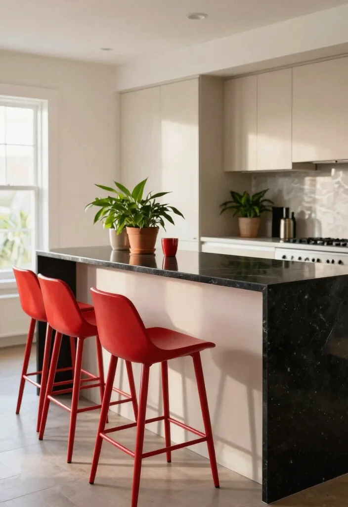 12 Red Kitchen Decor Ideas for Bold Personality 6. Red Bar Stools 0