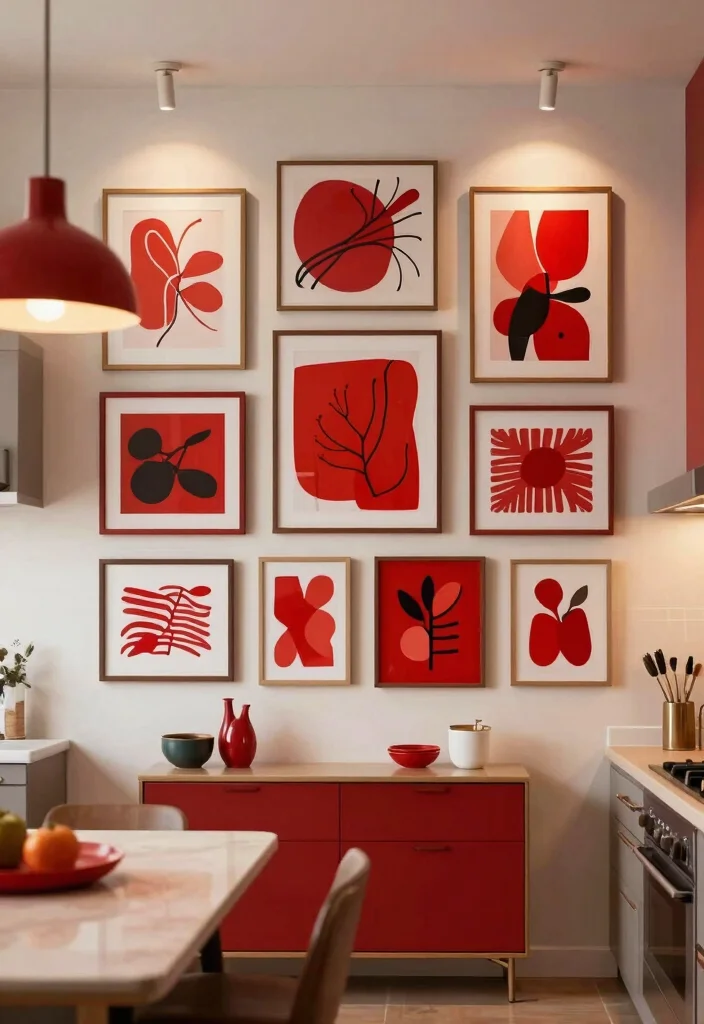 12 Red Kitchen Decor Ideas for Bold Personality 8. Showcasing Artwork 0