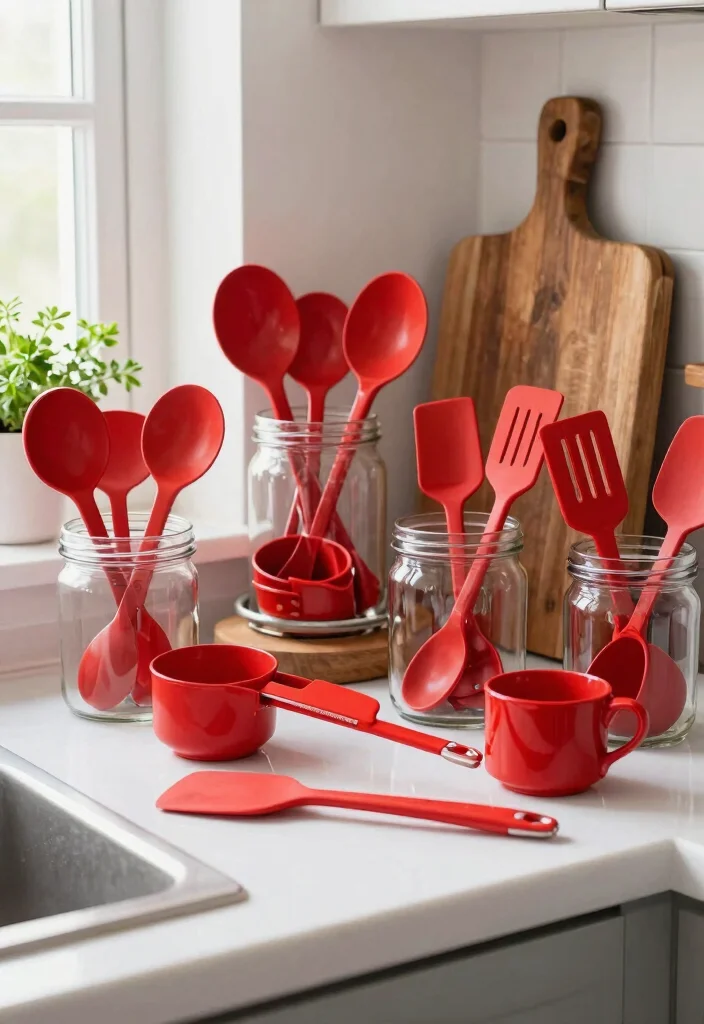 12 Red Kitchen Decor Ideas for Bold Personality 9. Red Utensils and Gadgets 0