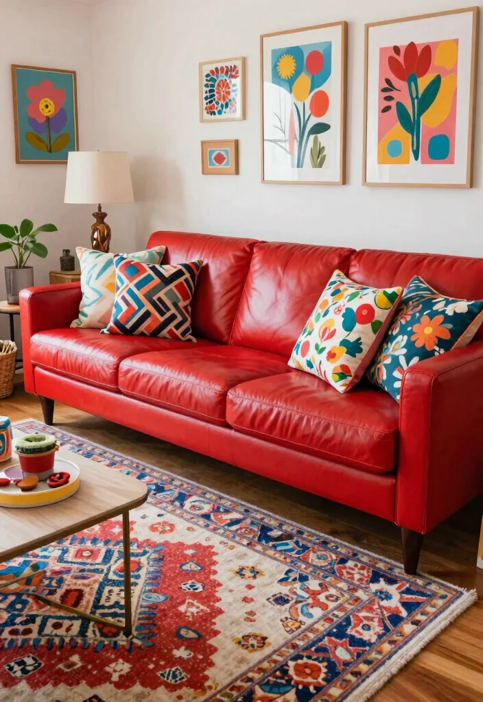 12 Red Leather Sofa Living Room Ideas with Bold Style 61 12 Red Leather Sofa Living Room Ideas with Bold Style 11. Playful Patterns 0
