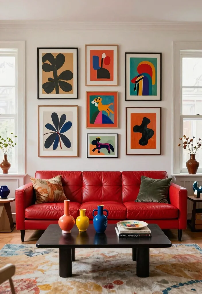 12 Red Leather Sofa Living Room Ideas with Bold Style 2 12 Red Leather Sofa Living Room Ideas with Bold Style 2. Incorporating Eclectic Art 0