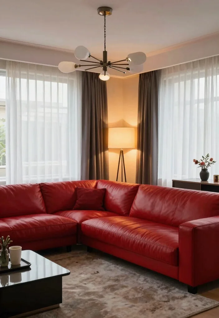 12 Red Leather Sofa Living Room Ideas with Bold Style 24 12 Red Leather Sofa Living Room Ideas with Bold Style 4. Bold Lighting Choices 0