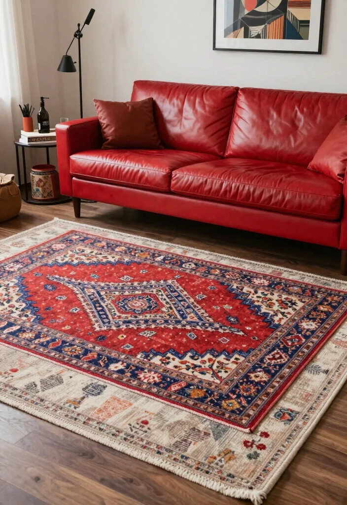 12 Red Leather Sofa Living Room Ideas with Bold Style 35 12 Red Leather Sofa Living Room Ideas with Bold Style 5. Layered Rugs 0