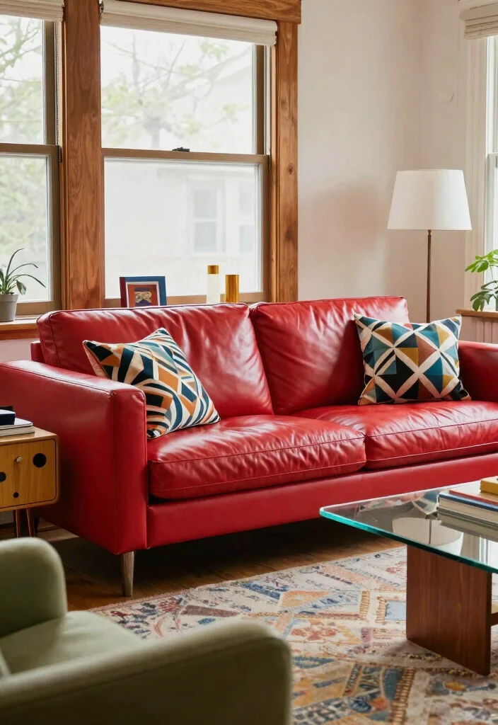 12 Red Leather Sofa Living Room Ideas with Bold Style 37 12 Red Leather Sofa Living Room Ideas with Bold Style 7. Vintage and Modern Fusion 0