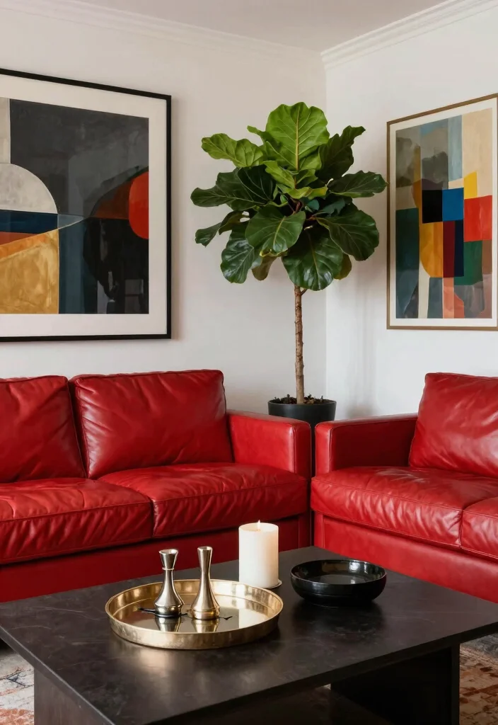 12 Red Leather Sofa Living Room Ideas with Bold Style 38 12 Red Leather Sofa Living Room Ideas with Bold Style 8. Statement Accessories 0