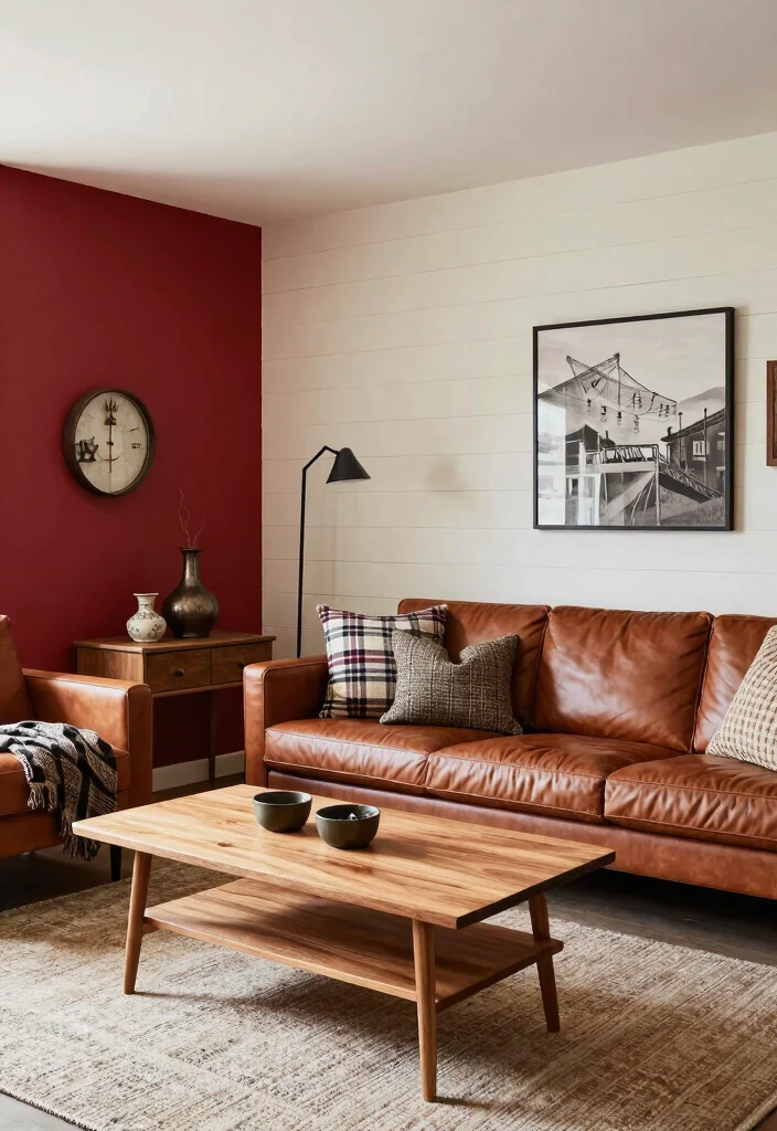 12 Red Wall Living Room Ideas for Bold Interiors 27 12 Red Wall Living Room Ideas for Bold Interiors 7. Modern Country 0