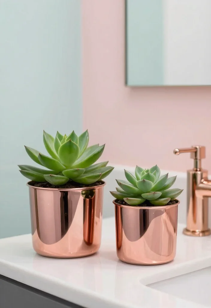 12 Rose Gold Bathroom Decor Ideas for a Soft Luxury Touch 40 12 Rose Gold Bathroom Decor Ideas for a Soft Luxury Touch 10. Rose Gold Planters for a Touch of Green 0