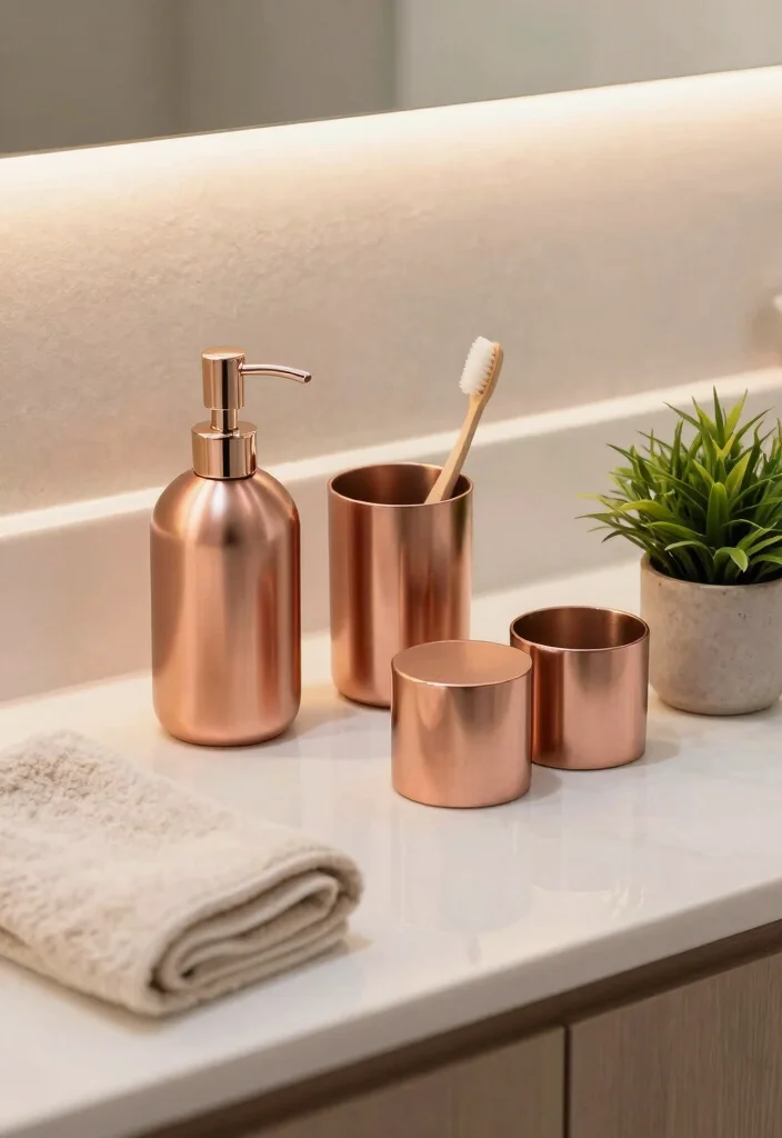 12 Rose Gold Bathroom Decor Ideas for a Soft Luxury Touch 14 12 Rose Gold Bathroom Decor Ideas for a Soft Luxury Touch 4. Rose Gold Bath Accessories 0