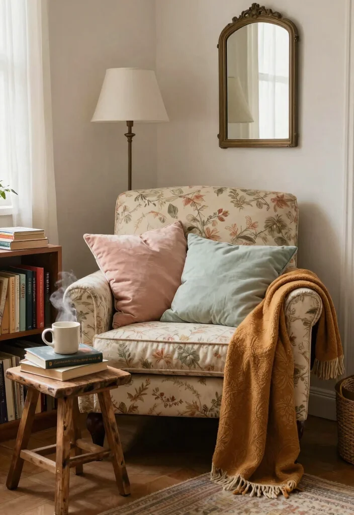 12 Shabby Chic Living Room Ideas with Soft Vintage Charm 1. Cozy Corner Nook 0