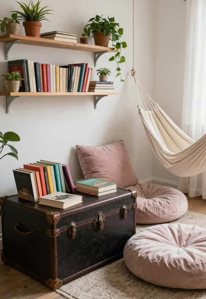 12 Shabby Chic Living Room Ideas with Soft Vintage Charm 12. Cozy Reading Nooks with a Twist 0