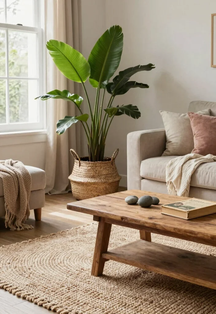 12 Shabby Chic Living Room Ideas with Soft Vintage Charm 6. Natural Elements 0