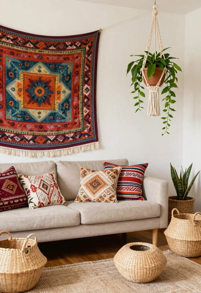 12 Shabby Chic Living Room Ideas with Soft Vintage Charm 7. Bohemian Style Accents 0