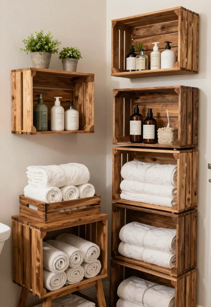12 Small Farmhouse Bathroom Ideas with Cozy Rustic Details 52 12 Small Farmhouse Bathroom Ideas with Cozy Rustic Details 12. Upcycled Wooden Crates 0