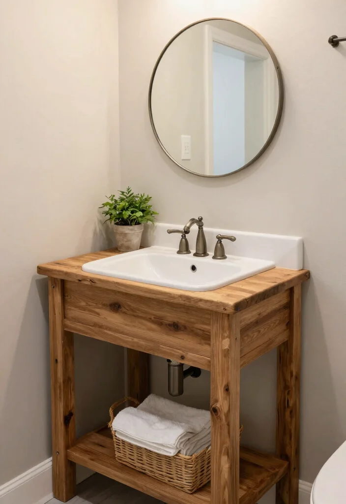 12 Small Farmhouse Bathroom Ideas with Cozy Rustic Details 25 12 Small Farmhouse Bathroom Ideas with Cozy Rustic Details 5. Reclaimed Wood Vanity 0