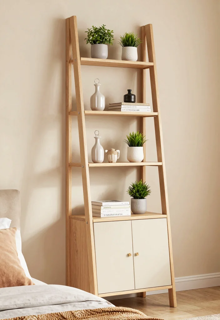 12 Small Space Bedroom Cabinet Ideas for Smart Storage 8. Ladder Shelf Cabinets 0