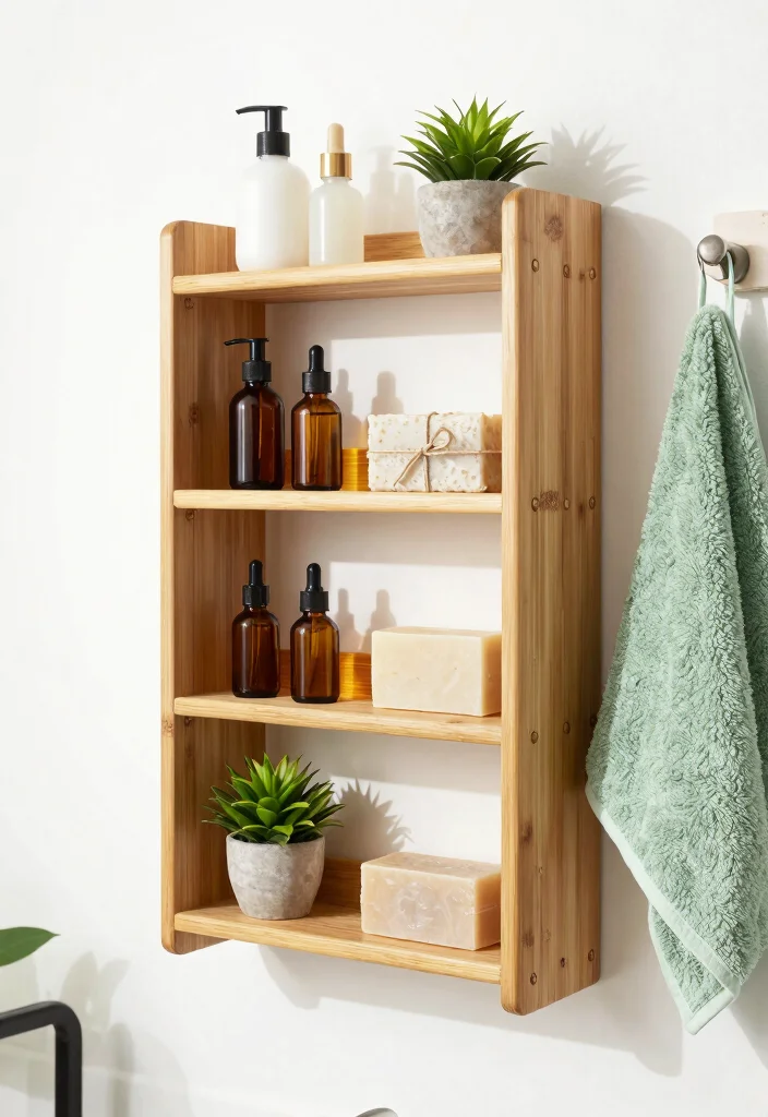 12 Wall Mounted Bathroom Shelving Ideas for Extra Storage 13 12 Wall Mounted Bathroom Shelving Ideas for Extra Storage 3. Eco Friendly Bamboo Shelves 0