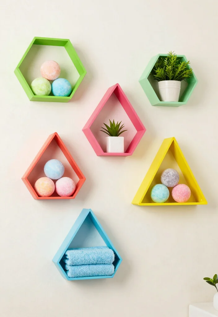 12 Wall Mounted Bathroom Shelving Ideas for Extra Storage 37 12 Wall Mounted Bathroom Shelving Ideas for Extra Storage 7. Geometric Wall Shelves 0