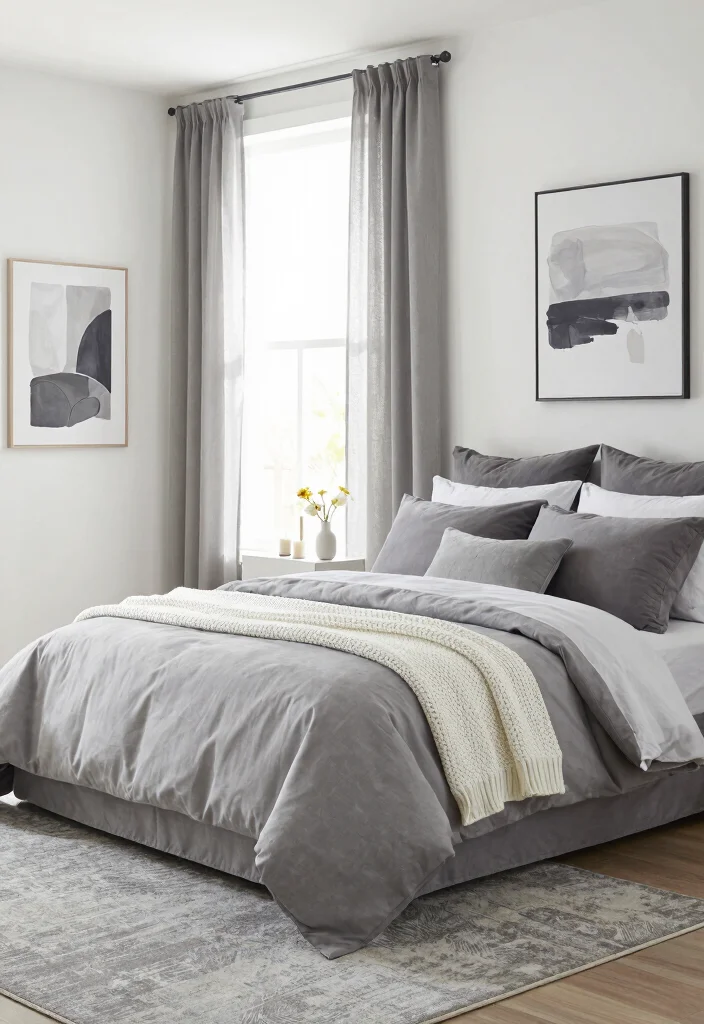 12 White and Grey Bedroom Ideas for Calm Minimal Style 2. Monochromatic Layering 0