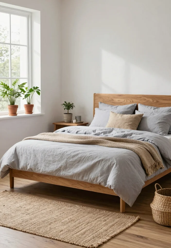 12 White and Grey Bedroom Ideas for Calm Minimal Style 3. Natural Elements 0