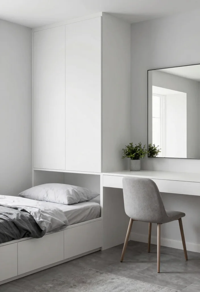 12 White and Grey Bedroom Ideas for Calm Minimal Style 7. Functional Furniture 0