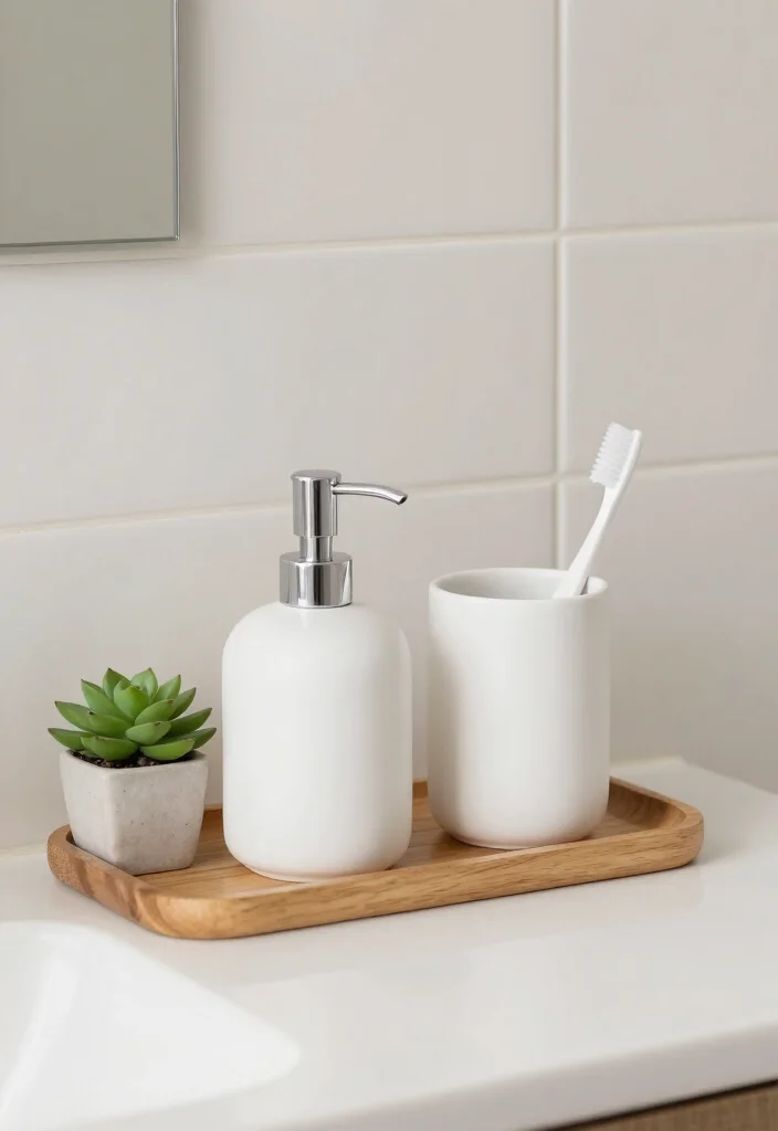 14 Aesthetic Bathroom Decor Ideas with Soft Modern Vibes 2. Minimalist Bathroom Accessories 0