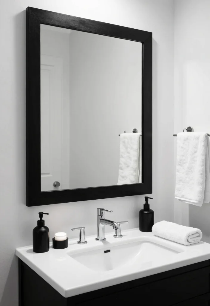 14 Aesthetic Bathroom Decor Ideas with Soft Modern Vibes 6. Monochrome Accents 0