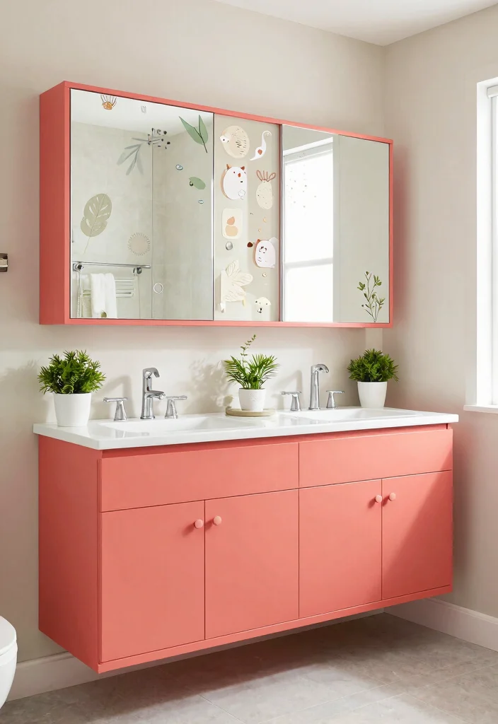 14 Bathroom Cabinet Color Ideas to Refresh the Space 61 14 Bathroom Cabinet Color Ideas to Refresh the Space 11. Vibrant Coral for a Fun Twist 0