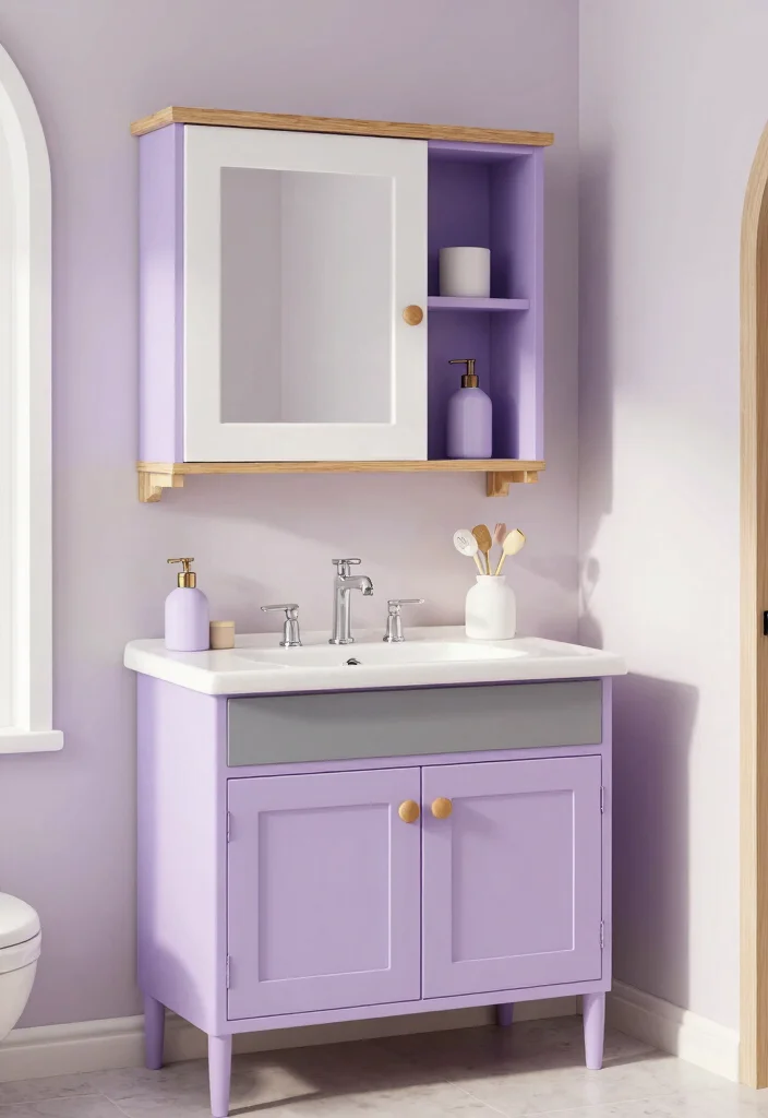 14 Bathroom Cabinet Color Ideas to Refresh the Space 62 14 Bathroom Cabinet Color Ideas to Refresh the Space 12. Soft Lavender for a Whimsical Touch 0