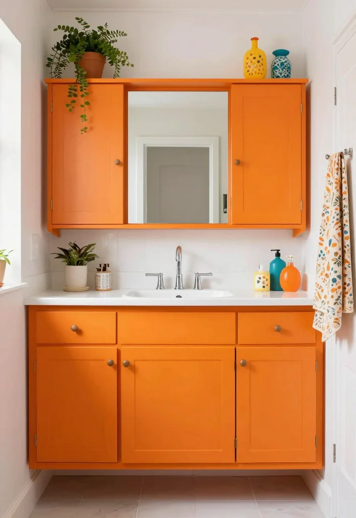 14 Bathroom Cabinet Color Ideas to Refresh the Space 63 14 Bathroom Cabinet Color Ideas to Refresh the Space 13. Bright Orange for an Energetic Feel 0