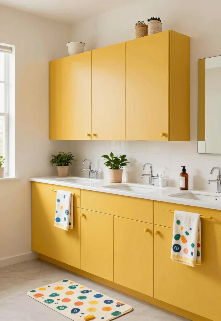 14 Bathroom Cabinet Color Ideas to Refresh the Space 47 14 Bathroom Cabinet Color Ideas to Refresh the Space 7. Mustard Yellow for a Pop of Fun 0