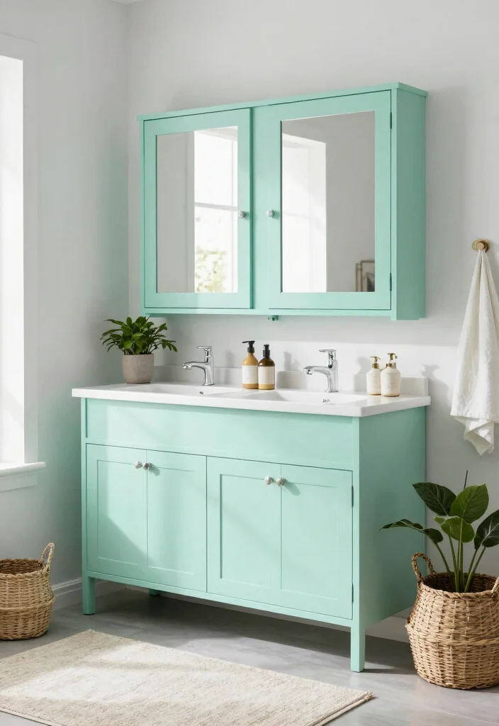 14 Bathroom Cabinet Color Ideas to Refresh the Space 59 14 Bathroom Cabinet Color Ideas to Refresh the Space 9. Cool Mint for a Refreshing Vibe 0