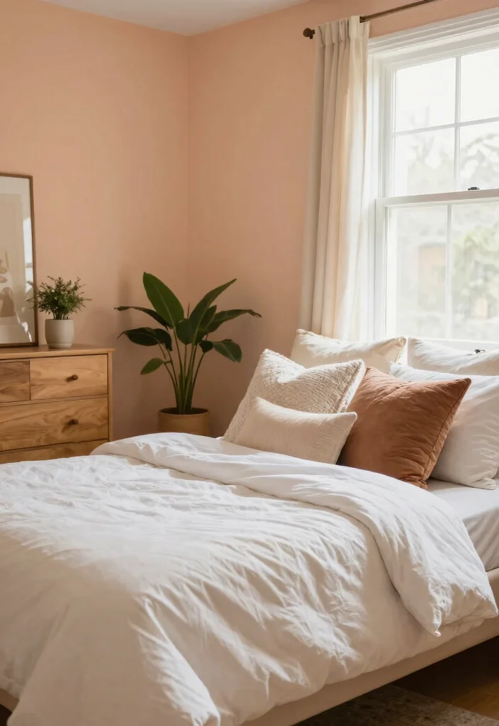 14 Bedroom Wall Color Paint Ideas to Set the Mood 7. Soft Peach for a Touch of Warmth 0