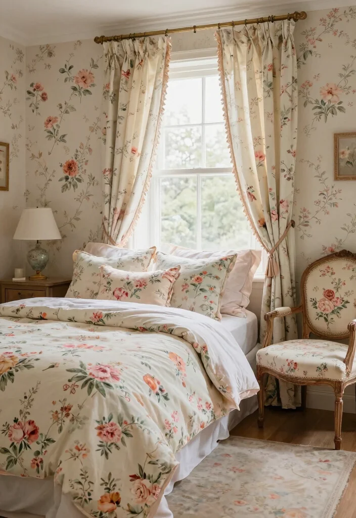 14 French Country Bedroom Ideas with Soft Romantic Style 12. Floral Patterns 0