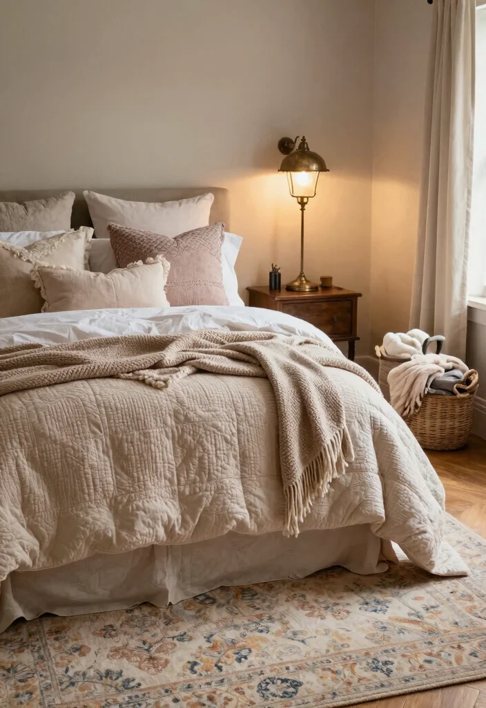 14 French Country Bedroom Ideas with Soft Romantic Style 4. Cozy Textiles 0